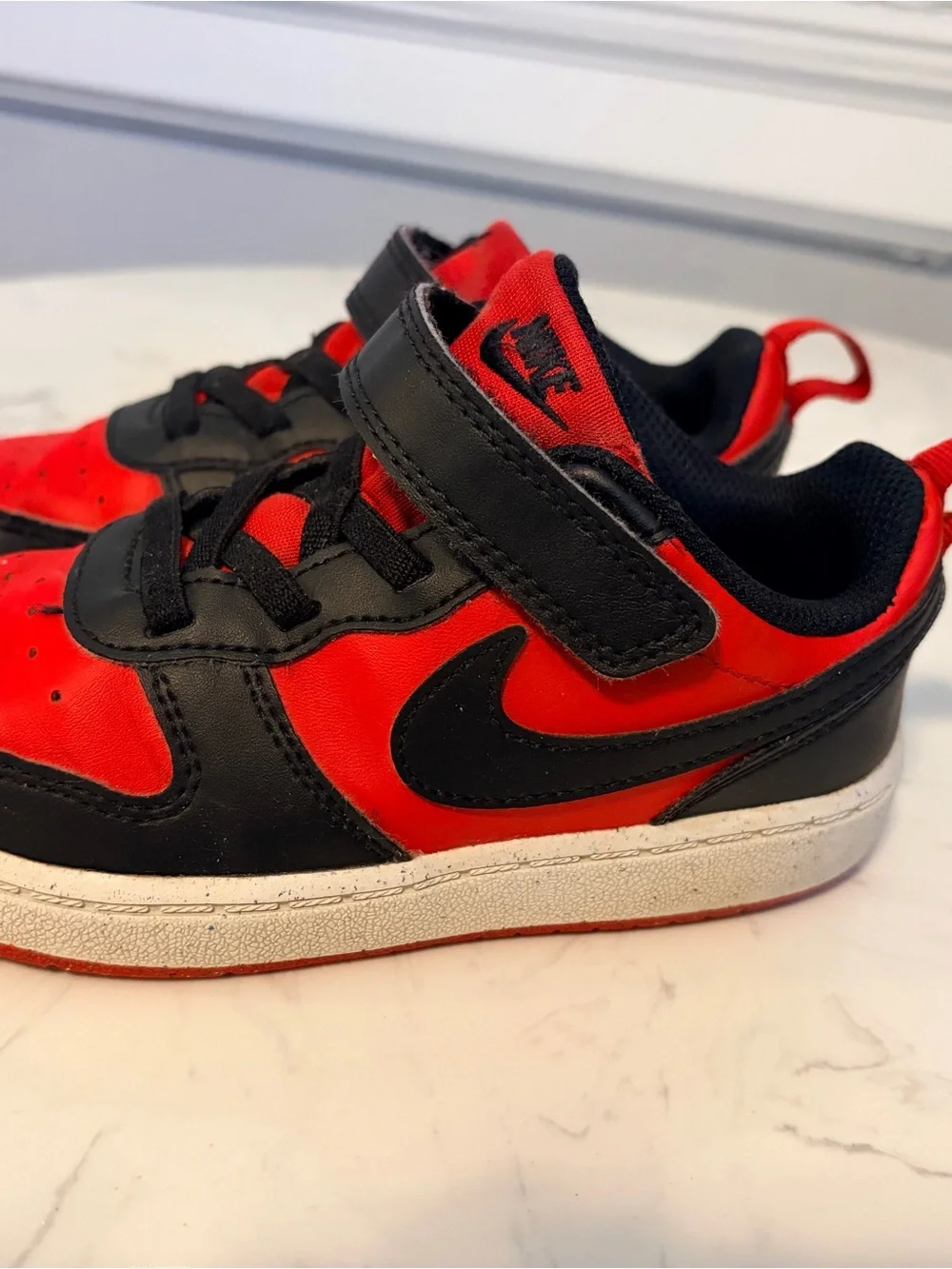 Kids Nike Red and Black Low Court Borough Sneakers with Velcro Strap